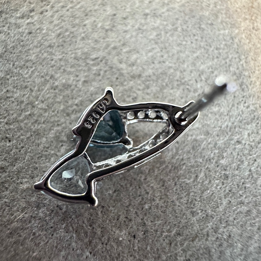 Sterling Silver 16.3mm Blue Topaz Triangle Stud Earrings - Picture 4 of 5